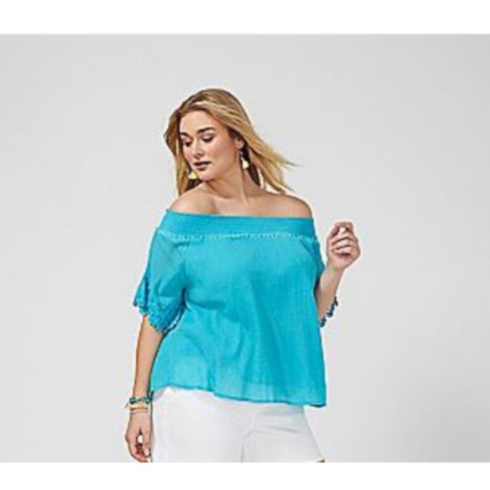 Lane Bryant Top Size 26 28 Blue Turquoise Lace